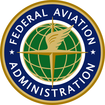 Federal Aviation Administration Logo Federal Aviation Administration Logo - Circle with globe and white sans-serif type in middle