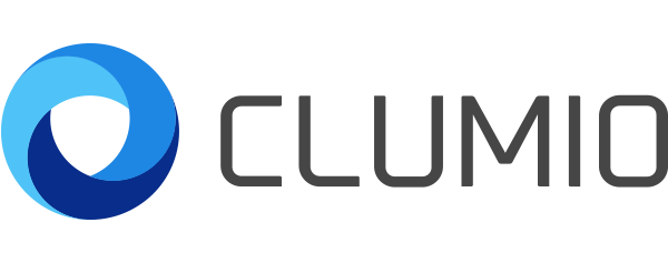 Clumio Logo Clumio Logo - Dark gray sans-serif type with blue swoosh icon to left