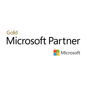 Microsoft Logo - Black and gold sans-serif type above Microsoft logo
