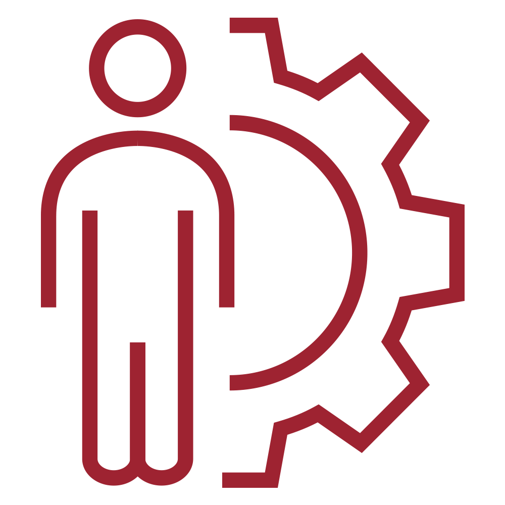 Managed Services Icon - Dark Red icon of person and a cog