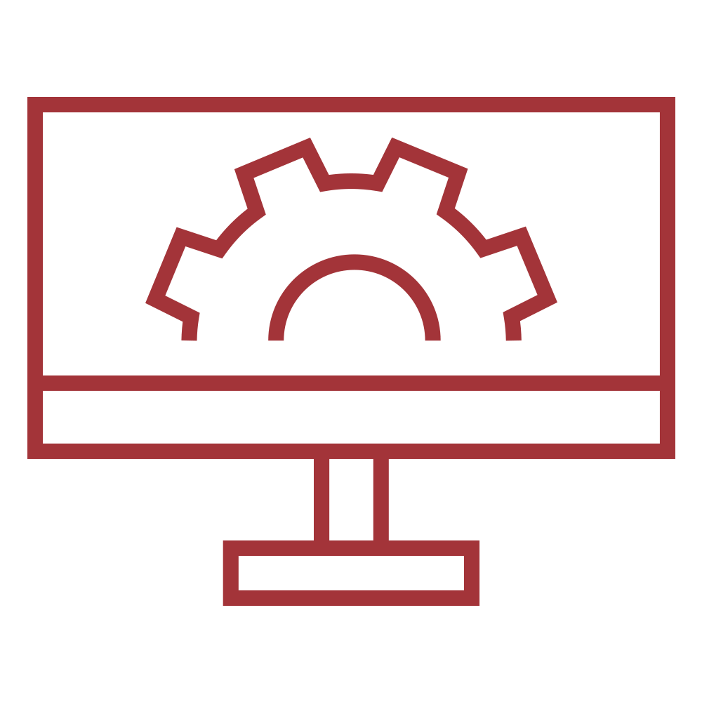 NOC Services Icon - Red desktop computer showing cog