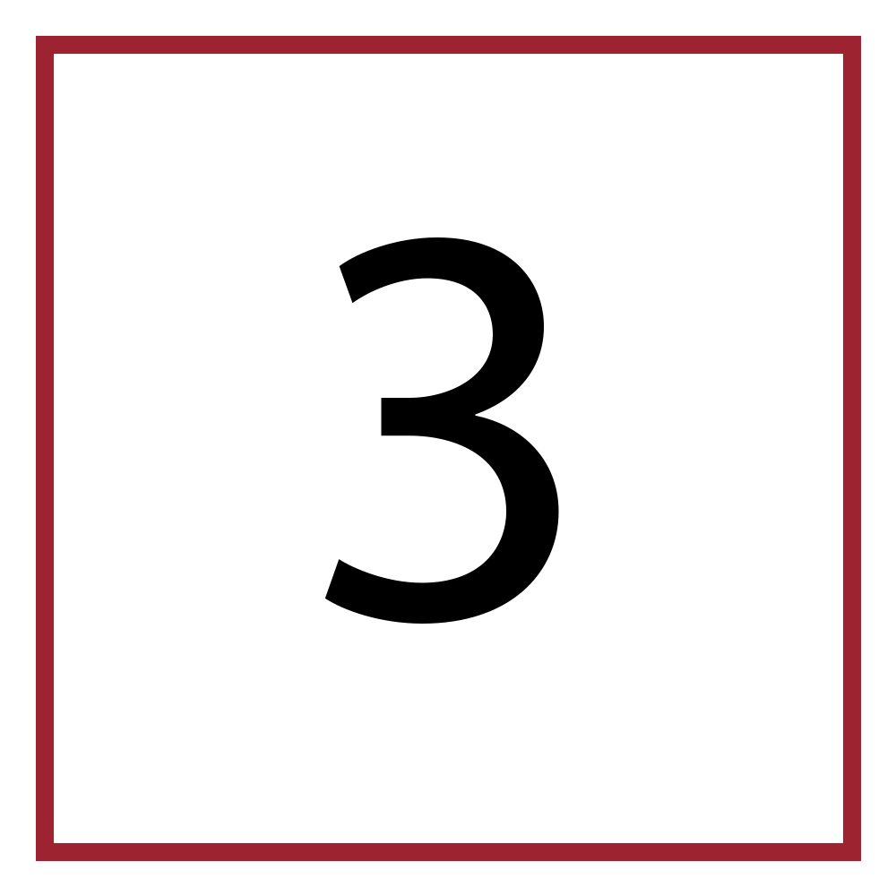 Dark red number three inside red square outline