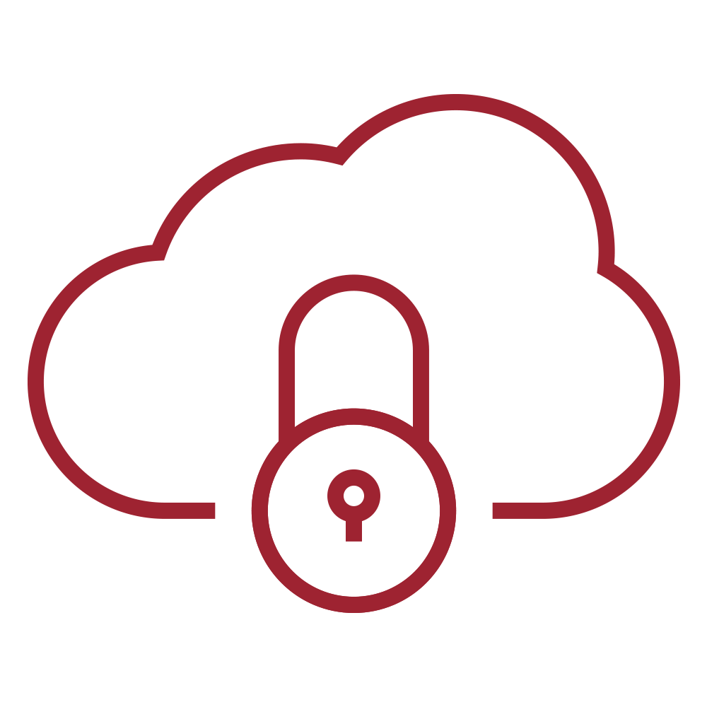 Security Icon - Dark red icon of cloud and padlock