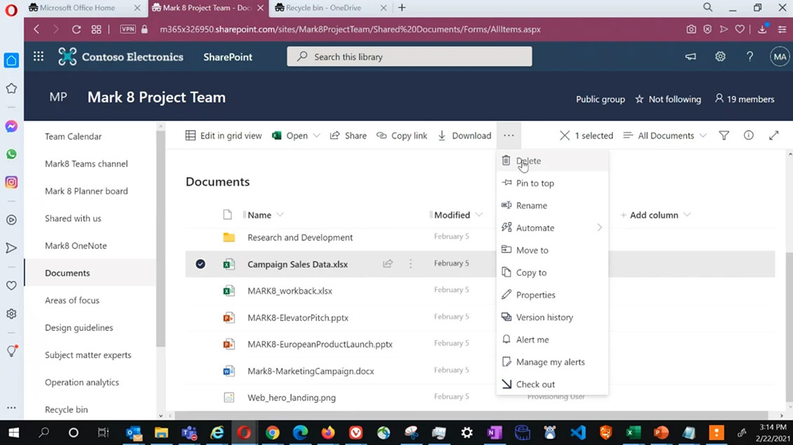 Screen shot of Office 365