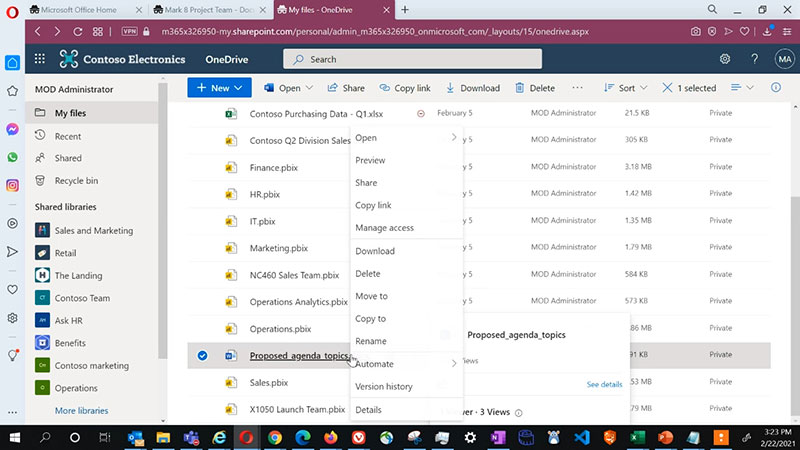 Screen shot of Microsoft Office 365