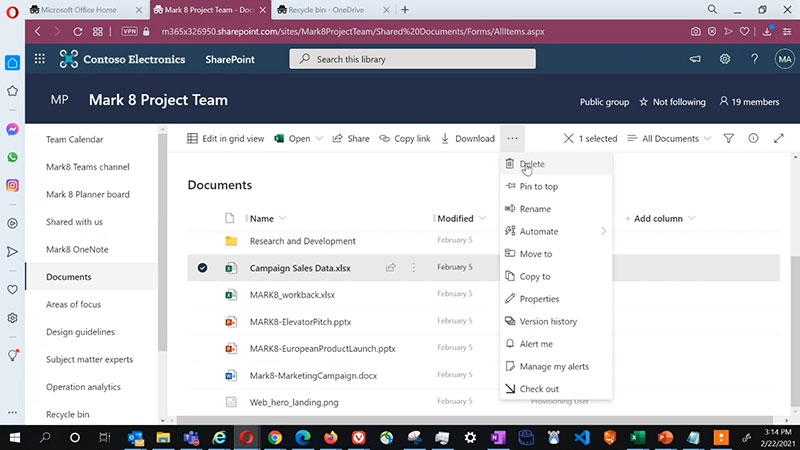 Screen shot of Office 365